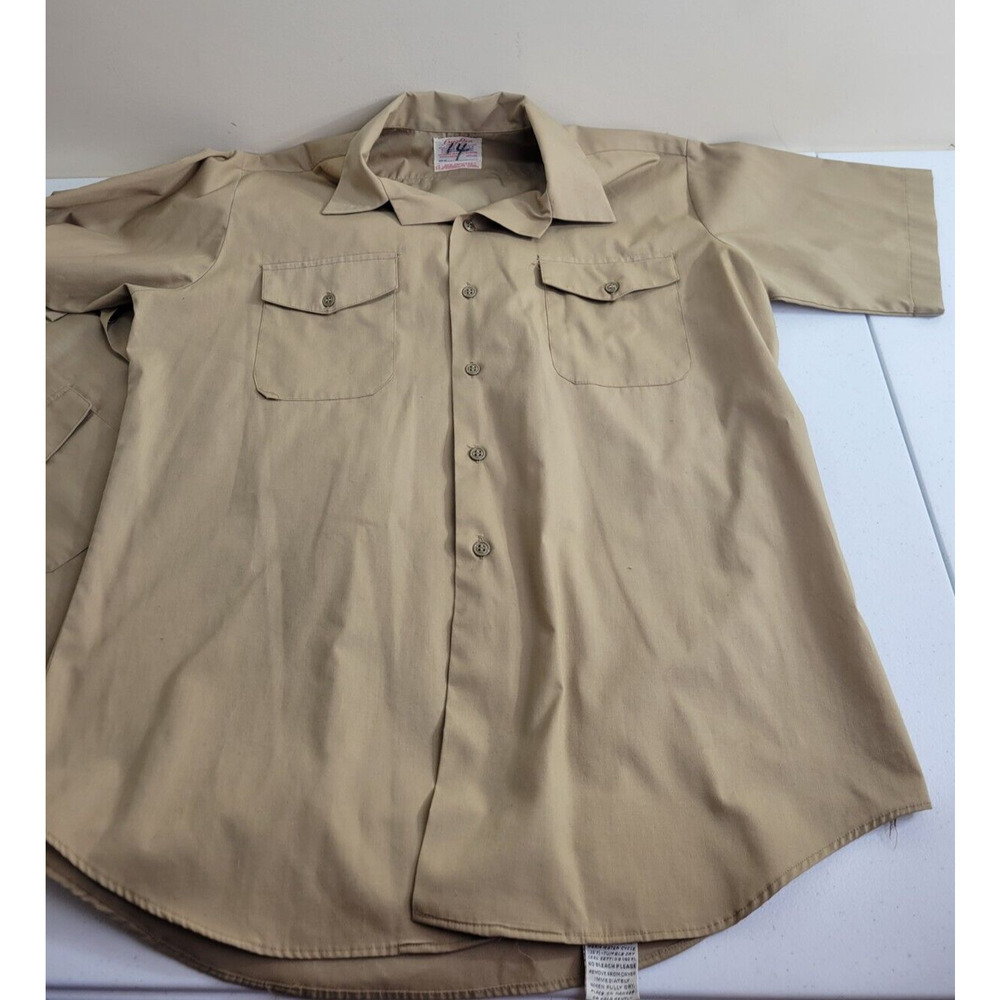 Lot of 2 Military Creighton Tan Army Uniform Button Down Shirts Men's Size M/L - Picture 2 of 8